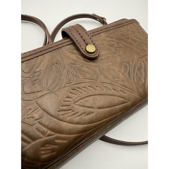 The Sak Iris Brown Leather Embossed Crossbody Wallet Clutch, Phone Holder, Xbody - Picture 7 of 9